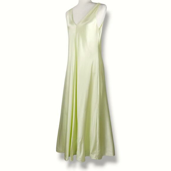 Banana Republic Serenade Silk Charmeuse V Neck Slip Maxi Dress Frosted Celery S - Picture 2 of 11